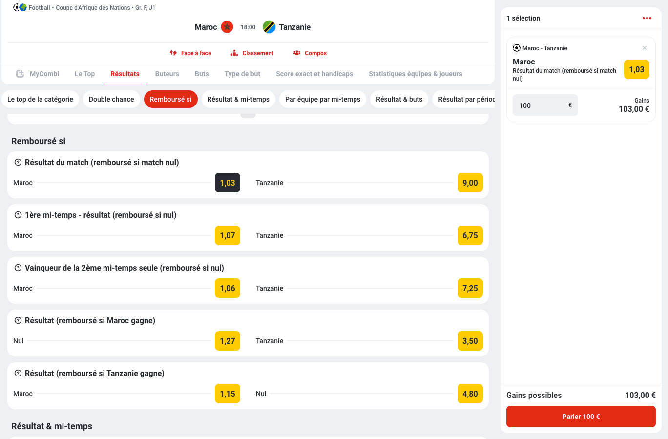 un coupon validé chez un bookmaker en ligne pour un pari Draw or No Bet