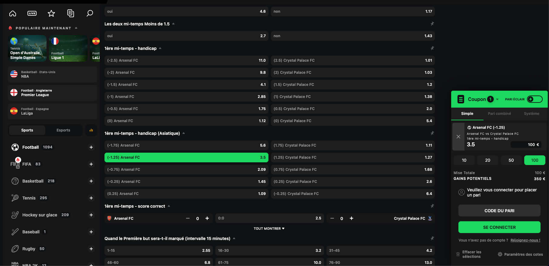 un coupon validé chez Betify pour un pari asian handicap